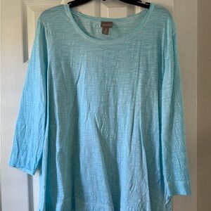 Chicos 3 Sz XL Ultimate Tee Baby Blue Long Sleeve Tunic Beachy Coastal EC2